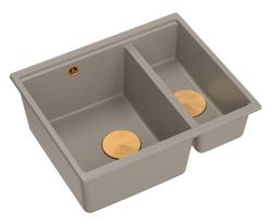 Quadri Newport II taupe 1,5 komora granitowa zlewozmywak nakładany i podwieszany 555x460mm z miedzianym korkiem 1208967468