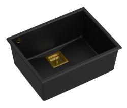 Quadri Quadrangle czarny granitowy zlewozmywak podbudowany 55x42cm ze złotym korkiem 1208967475