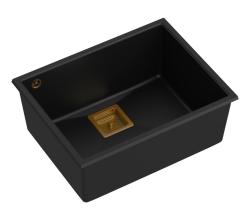 Quadri Quadrangle czarny granitowy zlewozmywak podwieszany 55x42cm z miedzianym korkiem 1208967476