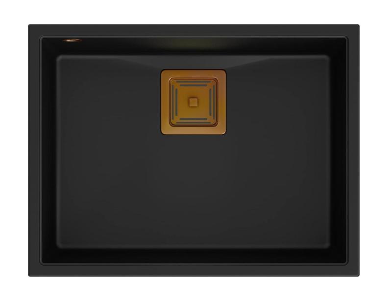 Quadri Quadrangle antracytowy granitowy zlewozmywak podwieszany 55x42cm z miedzianym korkiem 1208967480