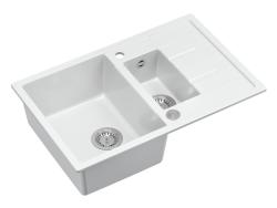 Quadri Brenton biały granitowy zlew nakładkowy 1,5 komory z ociekaczem 78x50cm z korkiem ze stali nierdzewnej 1208967491