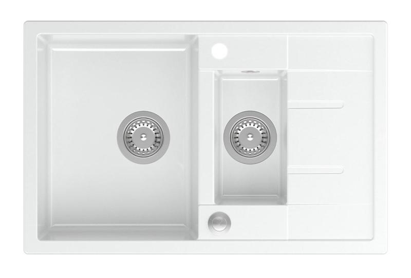 Quadri Brenton biały granitowy zlew nakładkowy 1,5 komory z ociekaczem 78x50cm z korkiem ze stali nierdzewnej 1208967491