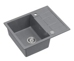 Quadri Dalton szary granitowy zlewozmywak nablatowy z ociekaczem 62x50 cm z korkiem ze stali nierdzewnej 1208967492