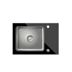 Quadri Glazz Set z kuchennym kranem i nablatowym zlewozmywakiem ze stali nierdzewnej z czarną szklaną ociekaczką 64x44cm, odwracalny 1208967493