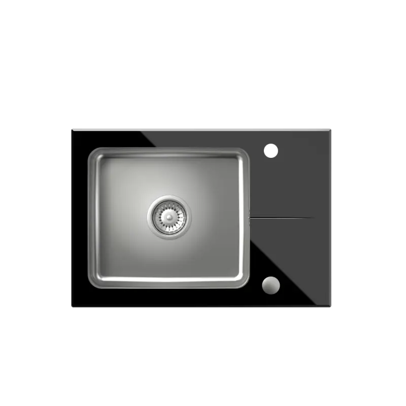 Quadri Glazz Set z kuchennym kranem i nablatowym zlewozmywakiem ze stali nierdzewnej z czarną szklaną ociekaczką 64x44cm, odwracalny 1208967493