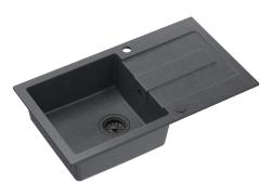 Quadri Sutton antracytowy granitowy zlewozmywak nablatowy 78x45cm z ociekaczem, odwracalny, z czarnym korkiem 1208967495
