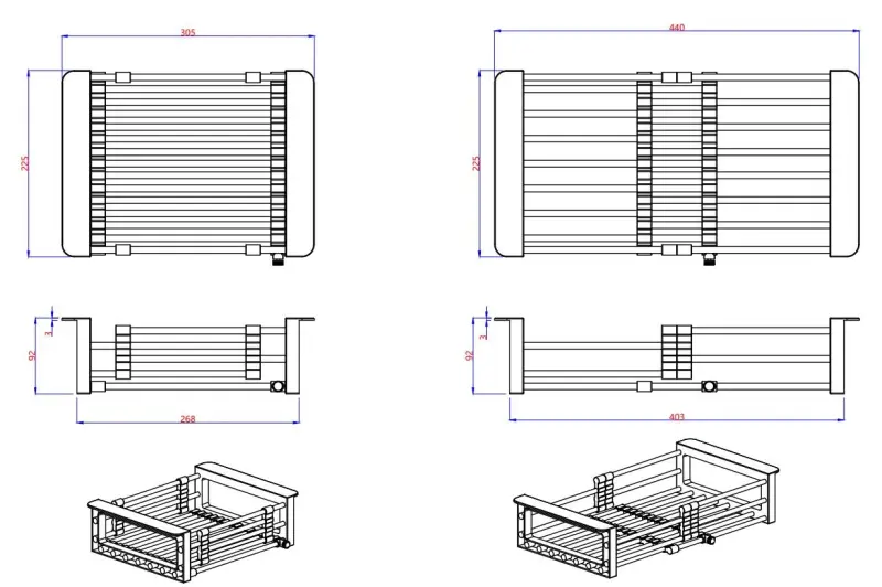 Quadri Universeel uitschuifbare inzetbak inzetmandje of restenmandje rvs met grijze handgrepen 225mm breed 1208967543