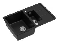 Quadri Brenton czarny granitowy zlewozmywak nablatowy 1,5 komory z ociekaczem 78x50cm z korkiem ze stali nierdzewnej 1208967553
