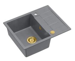 Quadri Dalton szary zlewozmywak nakładany z granitu z ociekaczem 62x50cm ze złotym korkiem 1208967565