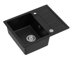 Quadri Dalton czarny granitowy zlew nablatowy z ociekaczem 62x50cm z korkiem ze stali nierdzewnej 1208967567