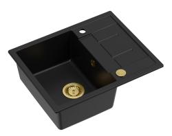 Quadri Dalton czarny granitowy zlew nablatowy z ociekaczem 62x50cm ze złotym korkiem 1208967568