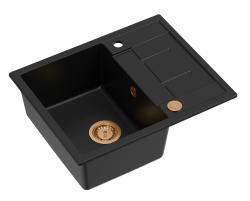 Quadri Dalton czarny granitowy zlewozmywak nablatowy z ociekaczem 62x50cm z miedzianym korkiem 1208967569