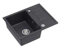 Quadri Dalton antracytowy granitowy zlewozmywak nablatowy z ociekaczem 62x50cm z korkiem ze stali nierdzewnej 1208967570