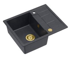 Quadri Dalton antracytowy granitowy zlewozmywak nablatowy z ociekaczem 62x50cm ze złotym korkiem 1208967571