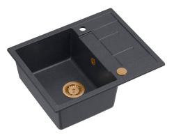 Quadri Dalton antracytowy granitowy zlewozmywak nablatowy z ociekaczem 62x50cm z miedzianym korkiem 1208967572