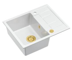 Quadri Dalton biały granitowy zlewozmywak nablatowy z ociekaczem 62x50cm ze złotym korkiem 1208967574