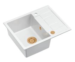 Quadri Dalton biały granitowy zlew nablatowy z ociekaczem 62x50cm z miedzianym korkiem 1208967575