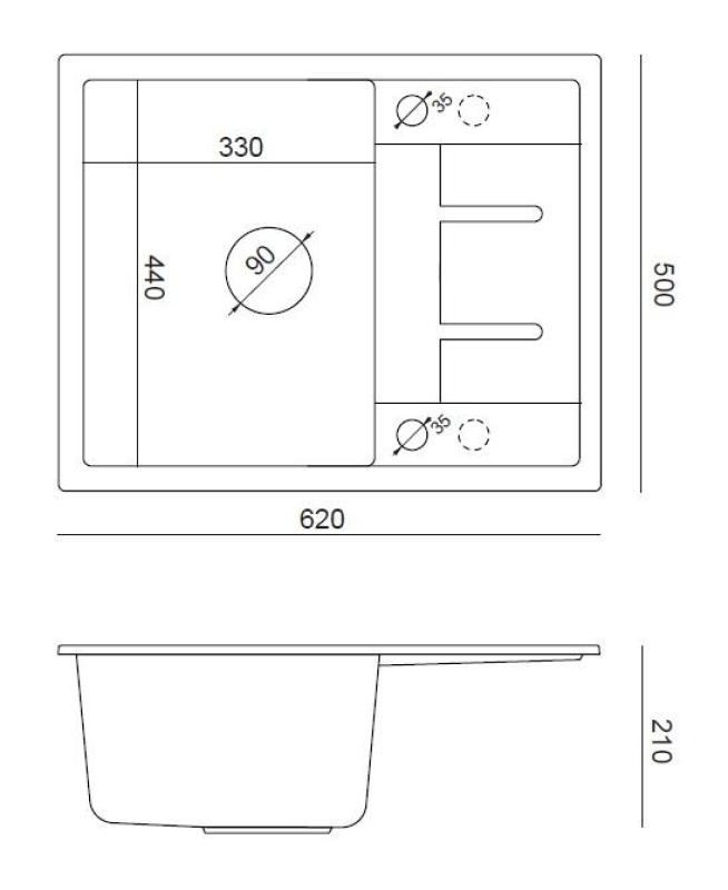 Quadri Dalton biały granitowy zlew nablatowy z ociekaczem 62x50cm z miedzianym korkiem 1208967575