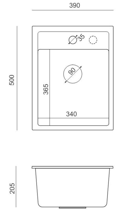 Quadri Londen granit antracyt zlew 39x50cm z otworem na baterię, montaż nablatowy 1208967584