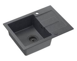 Quadri Sutton Antracytowy Granitowy Zlewozmywak Nablatowy 60x45cm z Ociekaczem, Odwracalny z Czarnym Korkiem - 1208967586