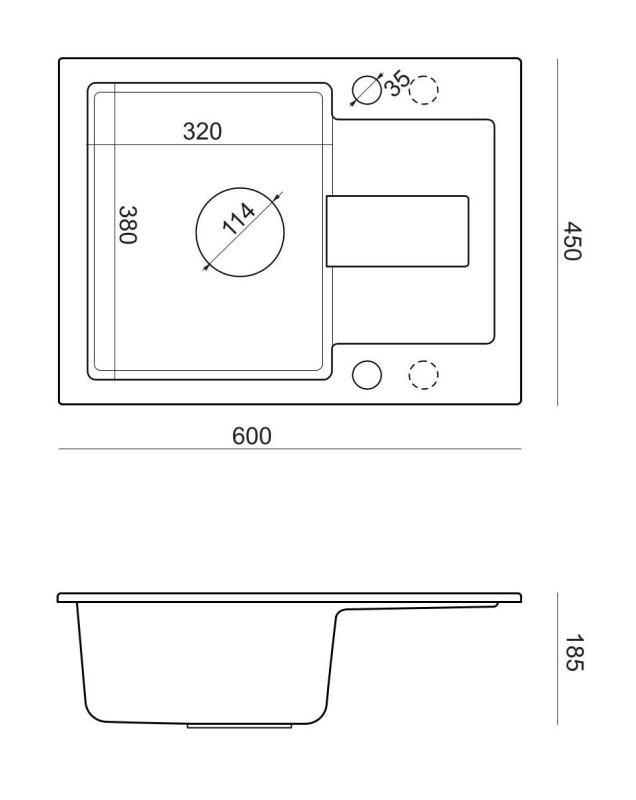 Quadri Sutton Antracytowy Granitowy Zlewozmywak Nablatowy 60x45cm z Ociekaczem, Odwracalny z Czarnym Korkiem - 1208967586