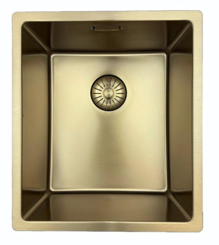 Zlew Pure.Sink Prestige 34x40 cm PVD Złoto 10 mm promień podwieszany, montaż na równi z blatem i nablatowy PPG3440-60.