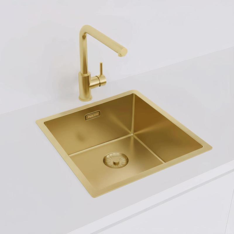 Pure.Sink Prestige zlewozmywak 40x40 cm PVD Złoty 10mm promień do montażu podwieszanego, wpuszczanego i nablatowego PPG4040-60