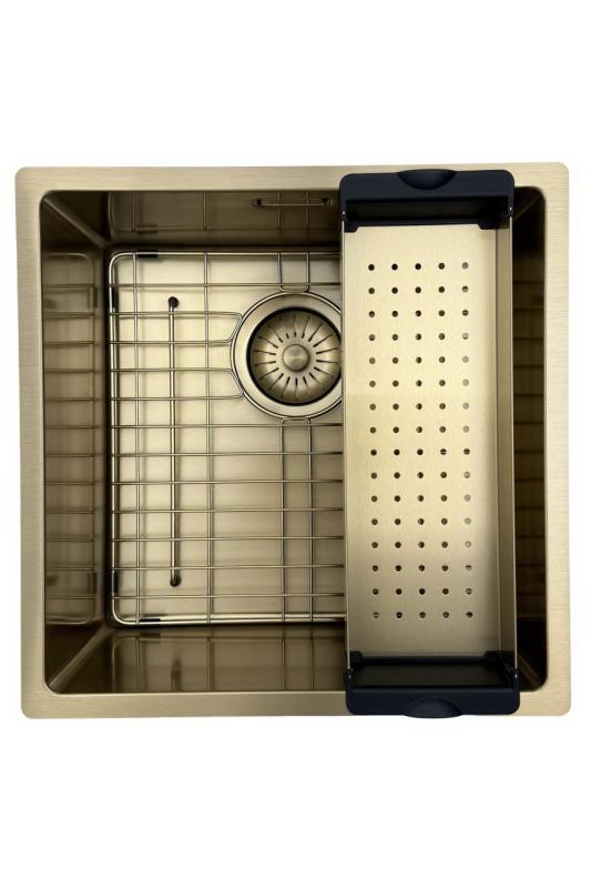 Pure.Sink Prestige zlewozmywak 40x40 cm PVD Złoty 10mm promień do montażu podwieszanego, wpuszczanego i nablatowego PPG4040-60