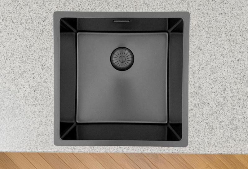 Pure.Sink Prestige zlew 40x40 cm PVD Gun Metal promień 10 mm montaż podwieszany, wpuszczany i nablatowy PPG4040-61.
