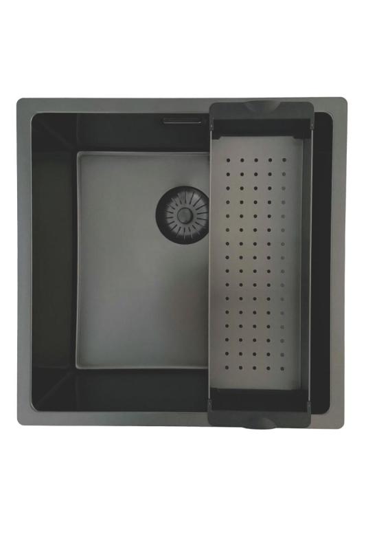 Pure.Sink Prestige zlew 40x40 cm PVD Gun Metal promień 10 mm montaż podwieszany, wpuszczany i nablatowy PPG4040-61.
