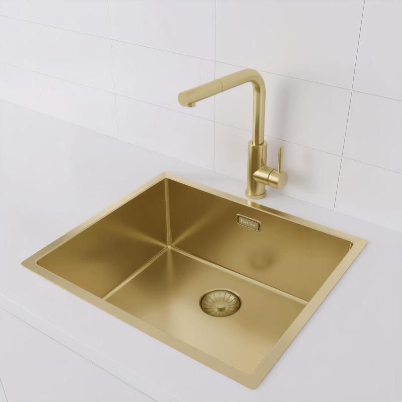 Pure.Sink Prestige zlew 50x40 cm PVD Złoto, promień 10 mm, montaż podwieszany, wpuszczany i nablatowy PPG5040-60