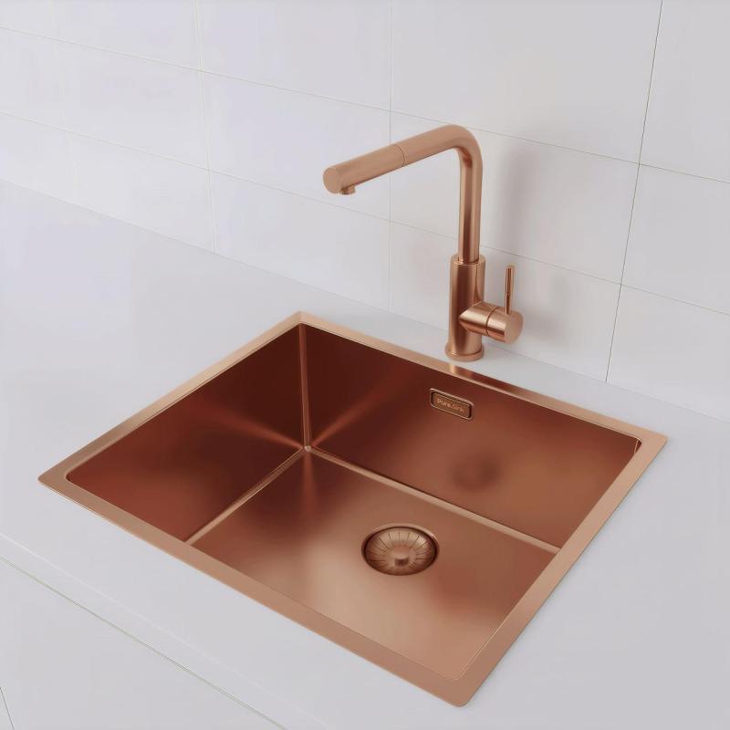 Pure.Sink Prestige zlew 50x40 cm PVD Miedź 10mm promień podwieszany, płaskomontażowy i nadblatowy PPG5040-62