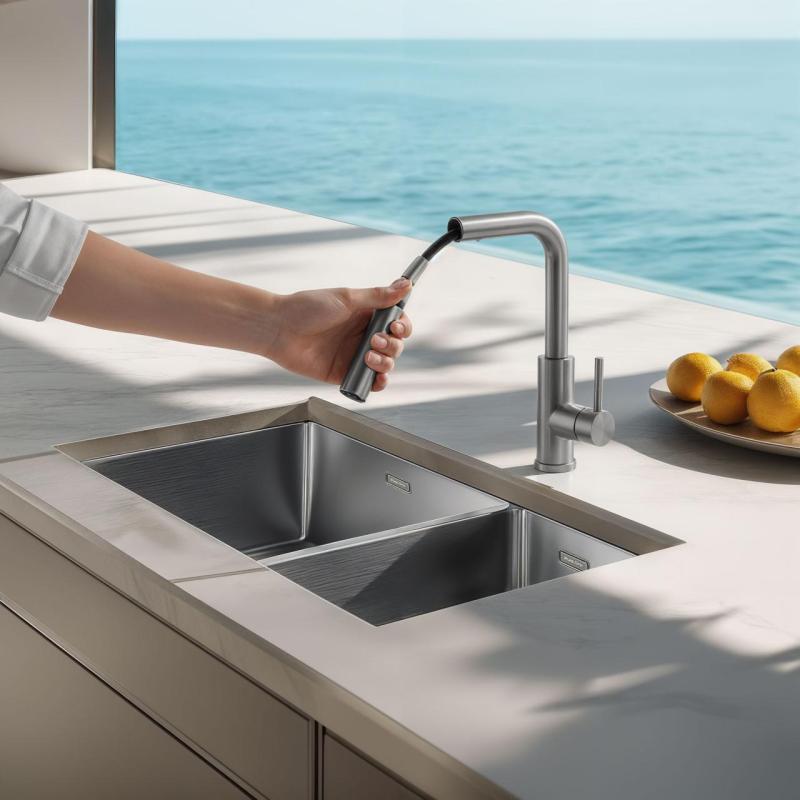 Pure.Sink Elite Steel Spark-S kran kuchenny ze stali nierdzewnej z wyciąganą wylewką PS8041-02