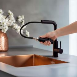 Pure.Sink Elite Steel Spark-S bateria kuchenna Matowa czarna z wyciąganą wylewką PS8041-10