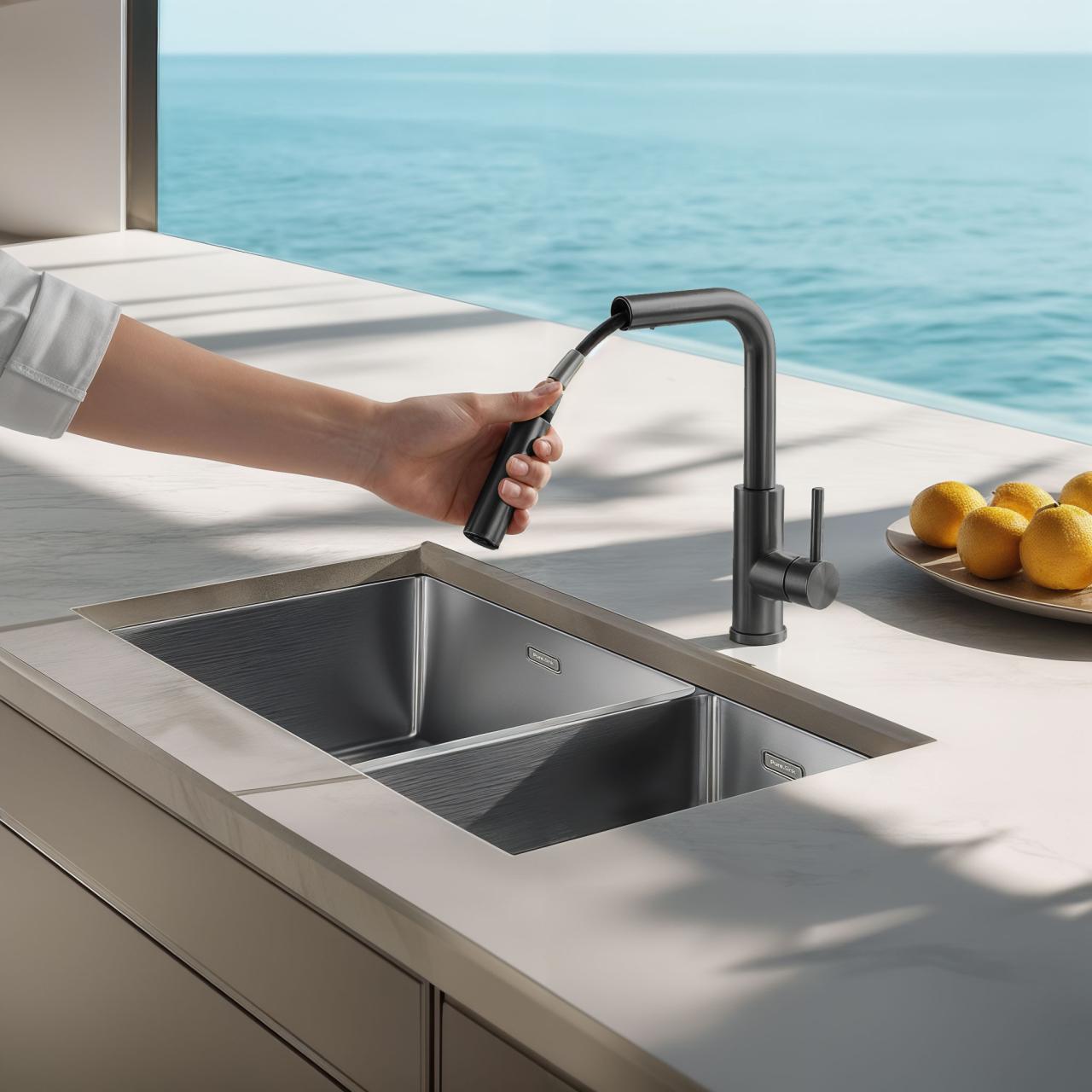 Pure.Sink Elite Steel Spark-S bateria kuchenna PVD Gun Metal z wyciąganą wylewką PS8041-61