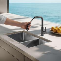 Pure.Sink Elite Steel Spark-S bateria kuchenna PVD Gun Metal z wyciąganą wylewką PS8041-61