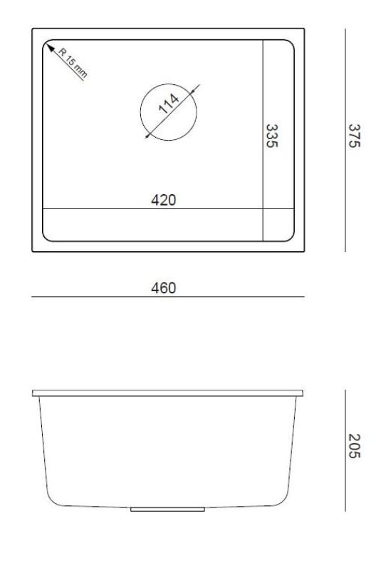 Quadri Elston Antracytowy Granitowy Zlewozmywak Podwieszany 420x335mm z Korkiem ze Stali Nierdzewnej 1208967660