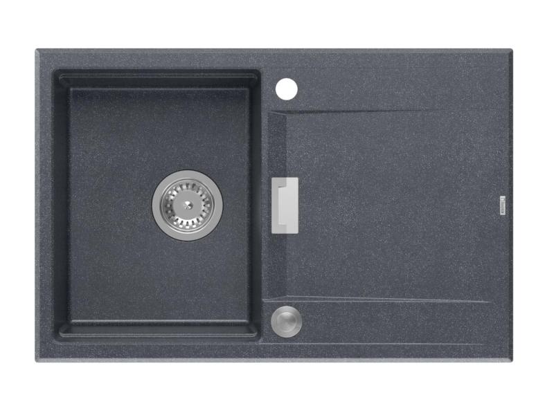 Quadri Minton Granitowy Zlew Nablatowy Antracytowy 76x50cm z Ociekaczem Odwracalny i Korkiem ze Stali Nierdzewnej - 1208967744