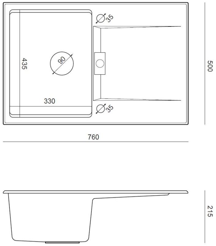 Quadri Minton Granitowy Zlewozmywak Nablatowy Antracytowy 76x50 cm z Ociekaczem, Odwracalny, ze Złotym Korkiem - 1208967745