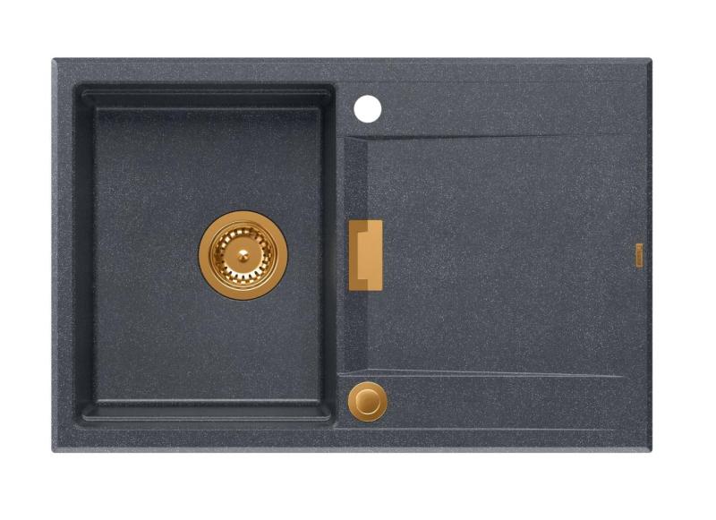 Quadri Minton Zlewozmywak Granitowy Nablatowy Antracytowy 76x50 cm z Ociekaczem, Odwracalny, z Miedzianym Korkiem - 1208967746
