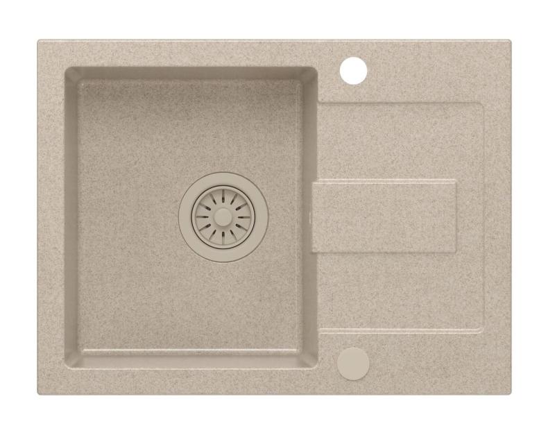 Quadri Sutton Beżowy Piaskowy Granitowy Zlewozmywak Nablatowy 60x45cm z Ociekaczem, Odwracalny z Beżowym Korkiem - 1208967751