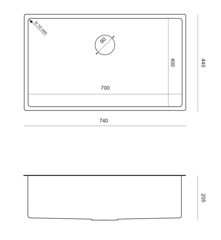 Aquadesign Zara RVS Zlew 74x44cm do montażu podszafkowego, montażu równego i montażu nawierzchniowego z korkiem ze stali nierdzewnej - 1208967758