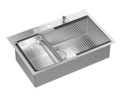 Aquadesign Vesta RVS Zlew 76x49cm Montaż na blacie i wpuszczany z miejscem na baterię, w zestawie korek RVS i akcesoria - 1208967762