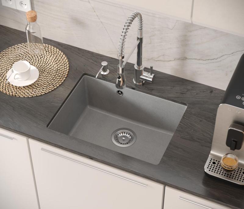 Quadri Elston Szary Granitowy Zlewozmywak Podwieszany 495x360mm z Zaślepką ze Stali Nierdzewnej 1208967773