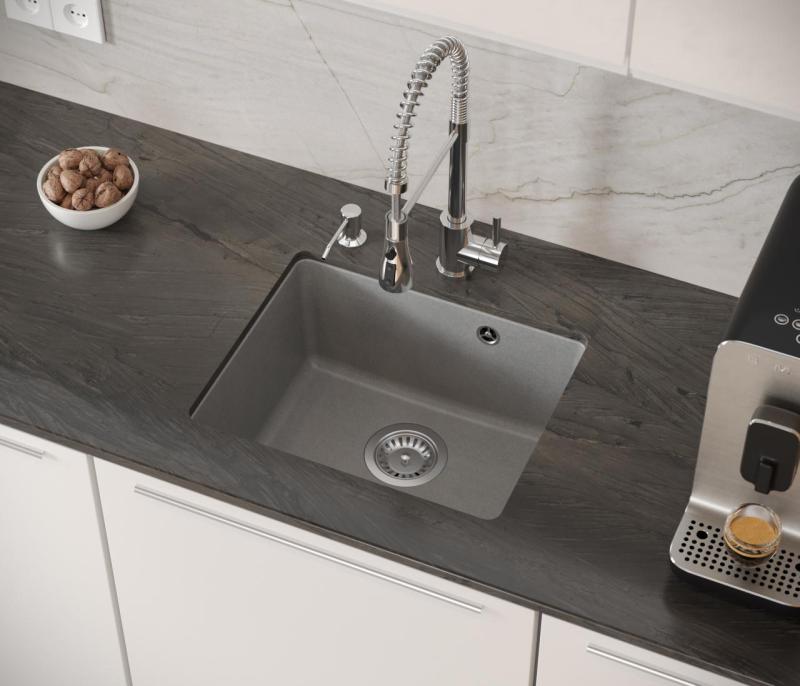 Quadri Elston Szary Granitowy Zlew Podwieszany 420x335mm z Korkiem ze Stali Nierdzewnej 1208967775