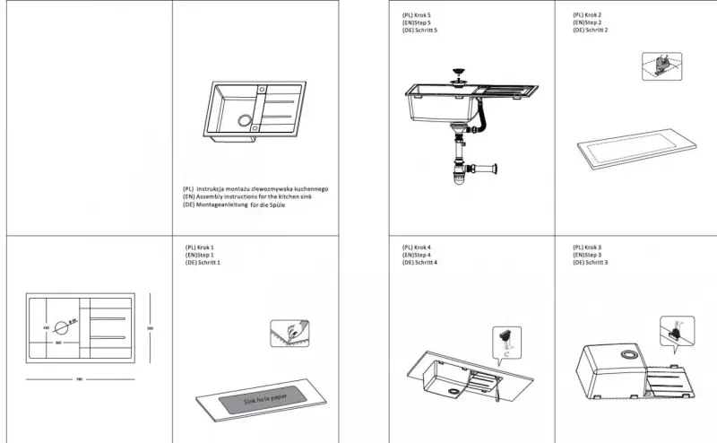 Quadri Sheffield Szary Granitowy Zlew Nablatowy 78x50cm z Ociekaczem i Korek ze Stali Nierdzewnej - 1208967793