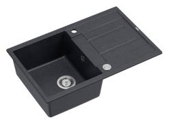 Quadri Sheffield Antracytowy Zlewozmywak Granitowy Nablatowy 78x50cm z Ociekaczem i Korkiem ze Stali Nierdzewnej - 1208967794