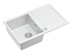 Quadri Sheffield Biały Zlew Granitowy Nablatowy 78x50cm z Ociekaczem i Korkiem ze Stali Nierdzewnej - 1208967798