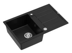 Quadri Sheffield Czarny Granitowy Zlewozmywak Nablatowy 78x50cm z Ociekaczem i Korkiem ze Stali Nierdzewnej - 1208967805