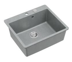 Quadri Sheffield Szary Granitowy Zlewozmywak Nablatowy lub Wpuszczany 57x50 cm z Półką na Baterię i Korkiem ze Stali Nierdzewnej - 1208967810